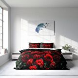 Monohome Red Roses Çiçekli Pamuk Saten Çift Kişilik Nevresim Takımı