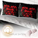 Monohome Red Roses Çiçekli Pamuk Saten Çift Kişilik Nevresim Takımı