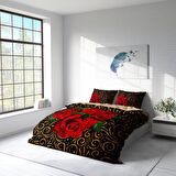 Monohome Gold And Roses Çiçekli Pamuk Saten Çift Kişilik Nevresim Takımı