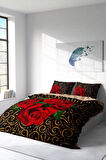 Nevresim Takımı %100 Doğal Pamuk Çift Kişilik 3d Digital Gold & Roses
