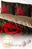 Nevresim Takımı %100 Doğal Pamuk Çift Kişilik 3d Digital Gold & Roses
