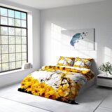 Monohome Yellow Daisy 3D Temalı Pamuk Saten Çift Kişilik Nevresim Takımı