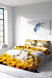 Nevresim Takımı %100 Doğal Pamuk Çift Kişilik 3d Digital Yellow Daisy