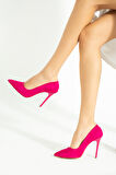 Pembe Potin Rahat Kalıp Uzun Topuklu Kadın Klasik Stiletto 017-1770-23Süet