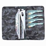 Leony 6.1 inch Uyumlu Deri Kartlıklı Kılıf Kamuflaj Gri