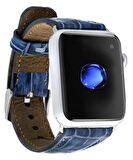 Bouletta Apple Watch Uyumlu Deri Kordon 42-44-45mm Croco Yk07 Mavi
