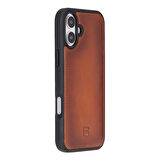 Bouletta Apple iPhone 16 Plus uyumlu, Hakiki Deri, El Yapımı, Cüzdanlı Kılıf, Gölgeli Taba