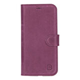 Bouletta Apple iPhone 16 Plus uyumlu, Hakiki Deri, El Yapımı, Cüzdanlı Kılıf, Mor