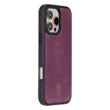 Bouletta Apple iPhone 16 Pro uyumlu, Hakiki Deri, El Yapımı Kılıf, Mor