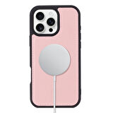 Bouletta Apple iPhone 16 Pro uyumlu, Hakiki Deri, El Yapımı Kılıf, Toz Pembe