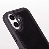 Bouletta Apple iPhone 16 uyumlu, Hakiki Deri, El Yapımı Kılıf, Parlak Siyah