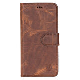 Bouletta Samsung Galaxy S25 uyumlu, Hakiki Deri, El Yapımı, Cüzdanlı Kılıf, Antik Kahve