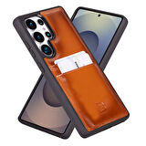 Bouletta Samsung Galaxy S25 Ultra Uyumlu Hakiki Deri, El Yapımı Kart Yuvalı Kılıf, Gölgeli Taba