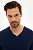 Lacivert Slim Fit V Yaka Basic T-Shirt