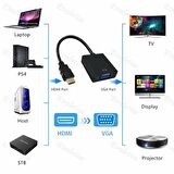 HDMI TO VGA KABLOSU ÇEVİRİCİ DÖNÜŞTÜRÜCÜ GÖRÜNTÜ ADAPTOR LAPTOP MONİTÖRE PROJEKSİYON TV ÇEVİR