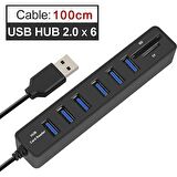 DAYTONA A4691 6'lı USB HUB+Kart Okuyucu (Giriş:USB Tip-C => Çıkış:6xUSB3.0+SD+MicroSD)
