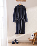 Madame Coco Marty Kimono Unisex Bornoz/Terlik Seti - Yat Koleksiyon - Lacivert