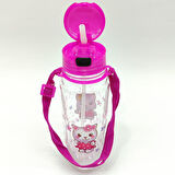 Cute Kitty Temalı Pipetli Askılı Suluk Matara 550 ml.