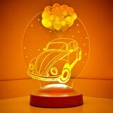 Sevgilambası Vosvos Retro Araba Hediye 3 Boyutlu 3D Led Lamba, Gece Masa Lambası