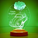 Sevgilambası Vosvos Araba Volkswagen 3 Boyutlu Canım Sevgilim Yazılı Hediye 3D Led Lamba, Masa ve Gece Lambası