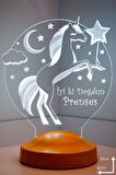 Sevgilambası Unicorn Çocuk odası hediyesi İyi ki doğdun Prenses 3d led lamba