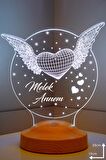 Sevgilambası Melek Annem Hediyesi Kanatlı Kalp 3d Led Lamba