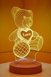 Sevgilambası 3D Ayı Teddy Hediyesi 3 Boyutlu Led Lamba