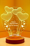 Sevgilambası 3D Canım Öğretmenim Hediyesi 3 Boyutlu Balon Kalpler Küre Led Lamba