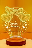 Sevgilambası Anneye Hediye, Anneler Günü Hediyesi 3D Canım Annem Yazılı 3 Boyutlu Balon Kalpler Küre 3D Led Lamba, Gece Lambası