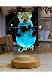 Sevgilambası Renkli Baskılı  Ayı Teddy Doğum Günü Hediyesi Led Lamba Gece Lambası