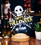 Cadılar Bayramı Halloween Hediyesi, Kişiye Özel Halloween Kuru Kafa ve Örümcek Ağı Led Lamba, Işıklı Cadılar Bayramı Parti Süsü