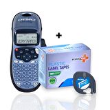 Dymo Letratag Etiket Yazcı ve 10 Adet EcotagPlus Şerit Etiket 12 mm x 4 mt Plastik Mavi