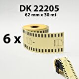EcotagPlus Brother DK 22205  Etiket 62 mm x 30,48 m -Sürekli - 6 Adet + Tutucu