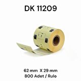 EcotagPlus Brother DK 11209  Etiket 62 mm x 29 mm - 6 X 800 Adet + Tutucu