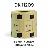 EcotagPlus Brother DK 11209  Etiket 62 mm x 29 mm - 6 X 800 Adet + Tutucu