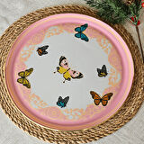 Glore Butterfly Effect Altın Yaldızlı Cam Tepsi (Pembe)