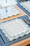 Glore Kare Latte Şeffaf Platin Yaldızlı 6 Kişilik Cam Pasta Tabağı Takımı