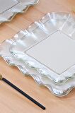 Glore Kare Latte Şeffaf Platin Yaldızlı 6 Kişilik Cam Pasta Tabağı Takımı
