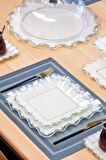Glore Kare Latte Şeffaf Platin Yaldızlı 6 Kişilik Cam Pasta Tabağı Takımı