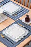 Glore Kare Latte Şeffaf Platin Yaldızlı 6 Kişilik Cam Pasta Tabağı Takımı