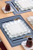 Glore Kare Latte Şeffaf Platin Yaldızlı 6 Kişilik Cam Pasta Tabağı Takımı