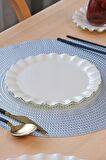 Glore Solid Krem Wavy Platin Yaldızlı 6 Kişilik 25 Parça Pasta Çay İkram Takımı