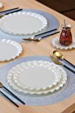 Glore Solid Krem Wavy Platin Yaldızlı 6 Kişilik 25 Parça Pasta Çay İkram Takımı