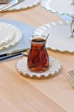Glore Solid Krem Wavy Platin Yaldızlı 6 Kişilik 25 Parça Pasta Çay İkram Takımı