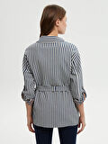 Çizgili Kuşaklı Overshırt Ceket 66253