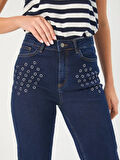 Kuşgözü Detaylı Straight Fit Jean Pantolon 68457