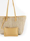 Suni Deri Biyeli Hasır Totebag Çanta 68851