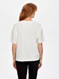 Kontrast Nakışlı V Yaka T-Shirt 69573