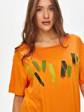 Baskı Ve Punto Nakış Detaylı Yuvarlak Yaka T-Shirt 69593