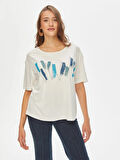 Baskı Ve Punto Nakış Detaylı Yuvarlak Yaka T-Shirt 69593